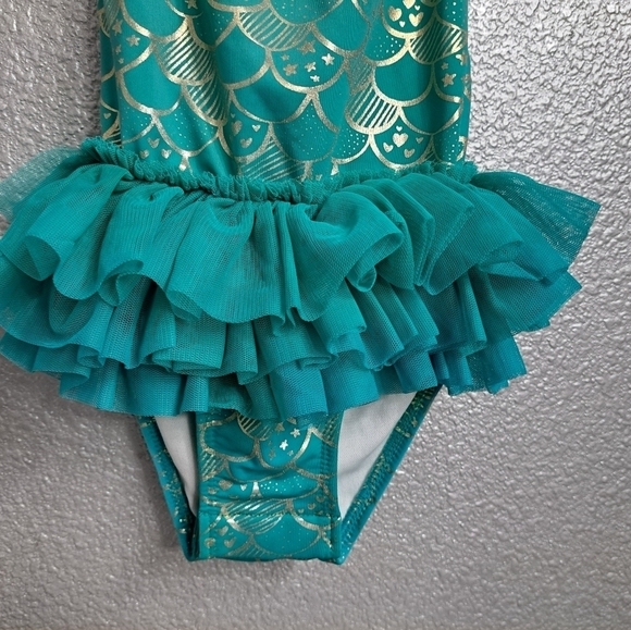 Mermaids Teal One Piece Swim Suit With Tutu   Size 2 - Picture 3 of 8
